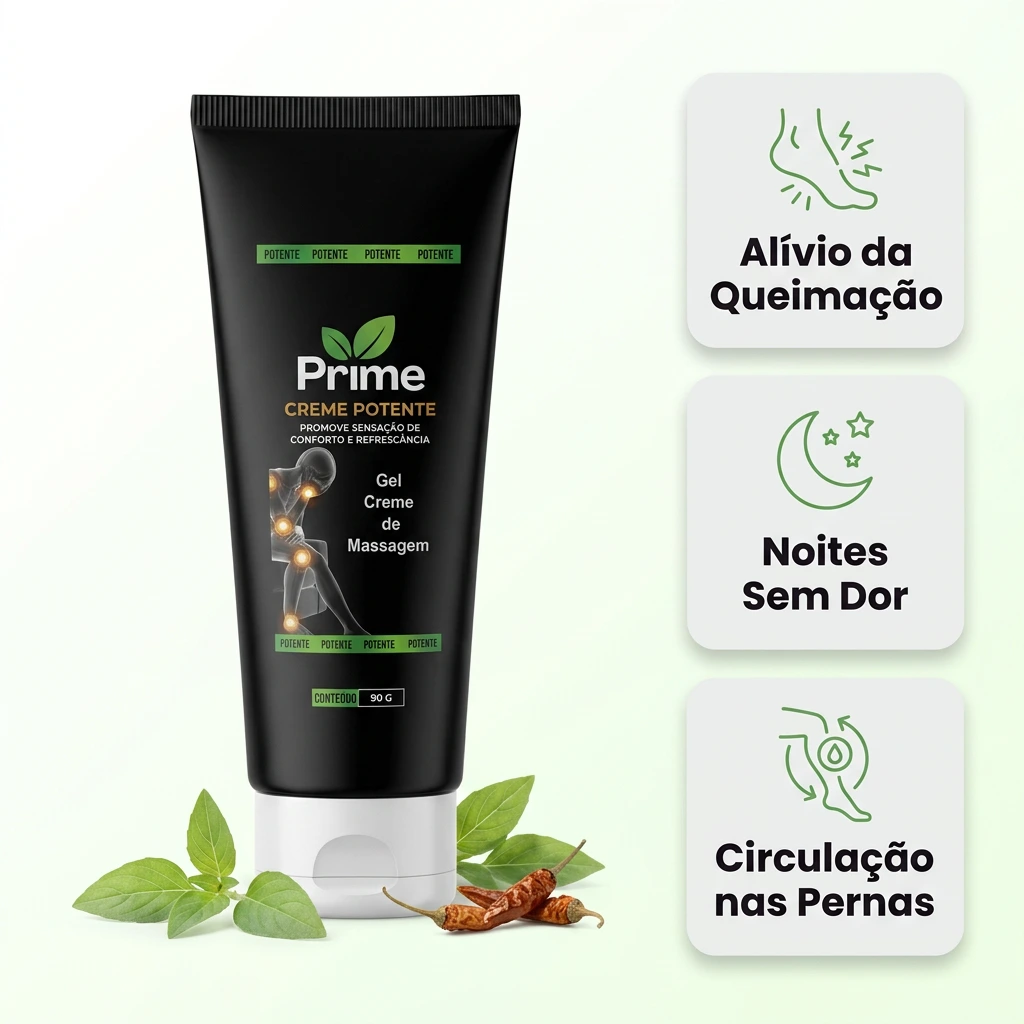 Prime Creme de Massagem — alívio da queimação, noites sem dor e circulação nas pernas