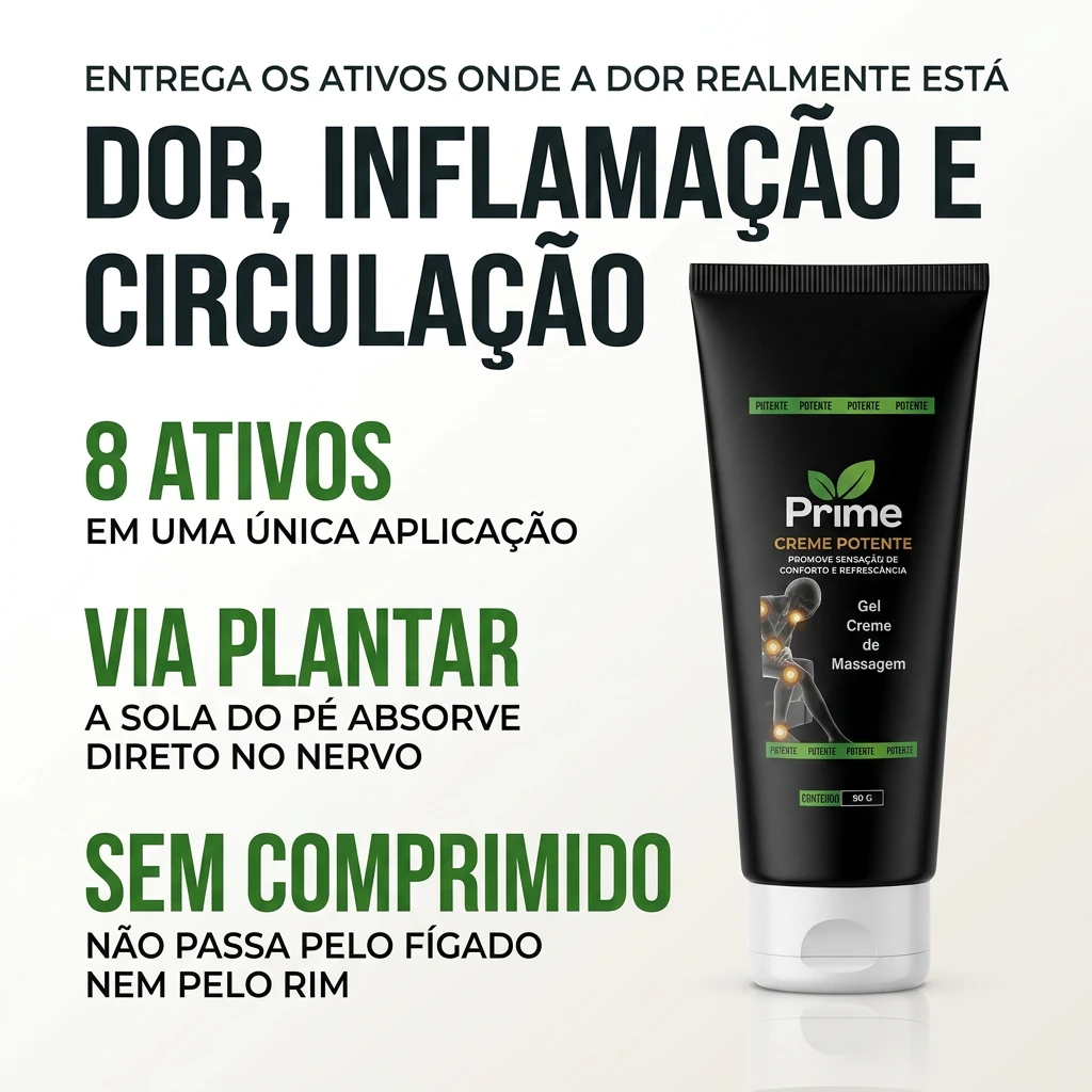 Dor, inflamação e circulação — 8 ativos, via plantar, sem comprimido